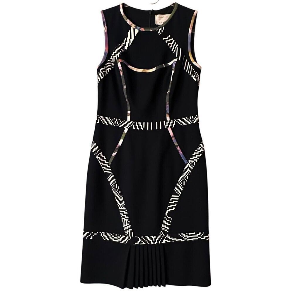 Nicole Miller Artelier‎ Collection Geo Trim Pleated Flounce Dress Size 4 Silk